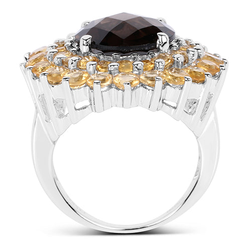 8.56 Carat Genuine Smoky Quartz & Citrine .925 Sterling Silver Ring Bids.com
