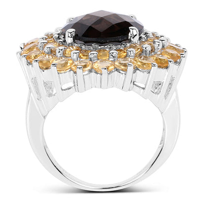 8.56 Carat Genuine Smoky Quartz & Citrine .925 Sterling Silver Ring Bids.com