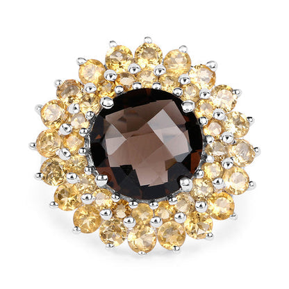 8.56 Carat Genuine Smoky Quartz & Citrine .925 Sterling Silver Ring Bids.com