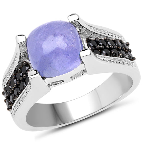 3.20 Carat Genuine Tanzanite and Black Spinel .925 Sterling Silver Ring Bids.com