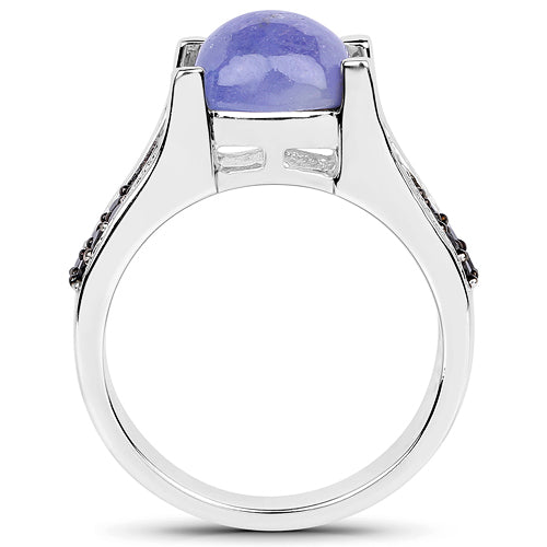 3.20 Carat Genuine Tanzanite and Black Spinel .925 Sterling Silver Ring Bids.com