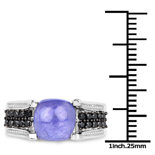 3.20 Carat Genuine Tanzanite and Black Spinel .925 Sterling Silver Ring Bids.com