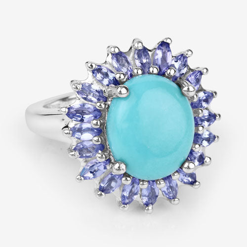 6.10 Carat Genuine Larimar and Tanzanite .925 Sterling Silver Ring Bids.com
