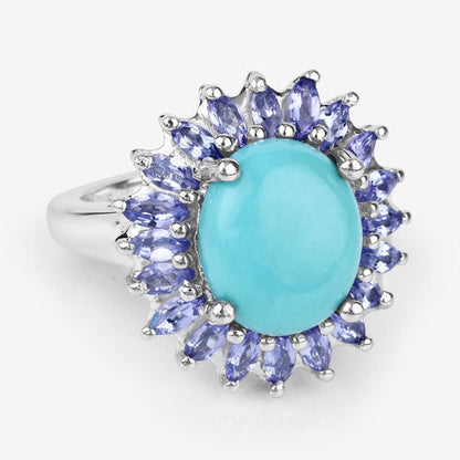 6.10 Carat Genuine Larimar and Tanzanite .925 Sterling Silver Ring Bids.com