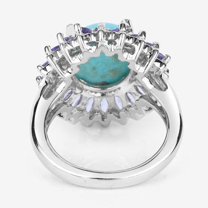 6.10 Carat Genuine Larimar and Tanzanite .925 Sterling Silver Ring Bids.com