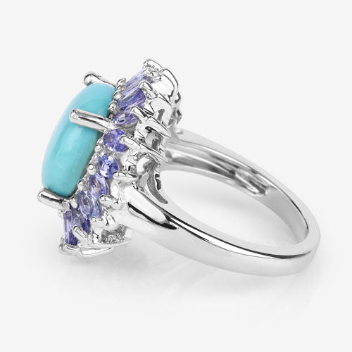 6.10 Carat Genuine Larimar and Tanzanite .925 Sterling Silver Ring Bids.com