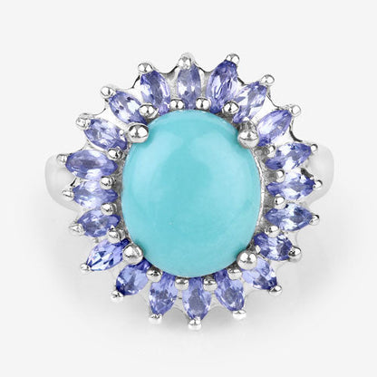 6.10 Carat Genuine Larimar and Tanzanite .925 Sterling Silver Ring Bids.com