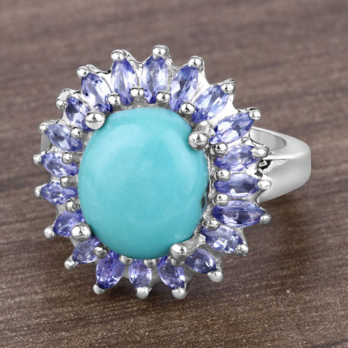 6.10 Carat Genuine Larimar and Tanzanite .925 Sterling Silver Ring Bids.com