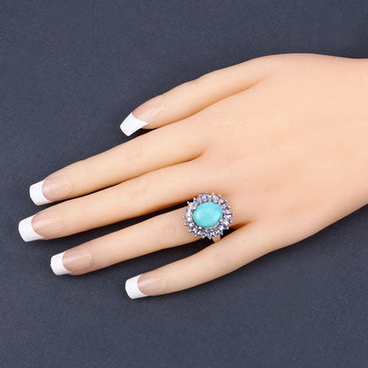 6.10 Carat Genuine Larimar and Tanzanite .925 Sterling Silver Ring Bids.com
