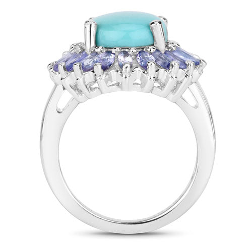 6.10 Carat Genuine Larimar and Tanzanite .925 Sterling Silver Ring Bids.com