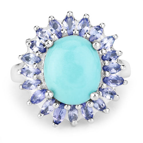 6.10 Carat Genuine Larimar and Tanzanite .925 Sterling Silver Ring Bids.com
