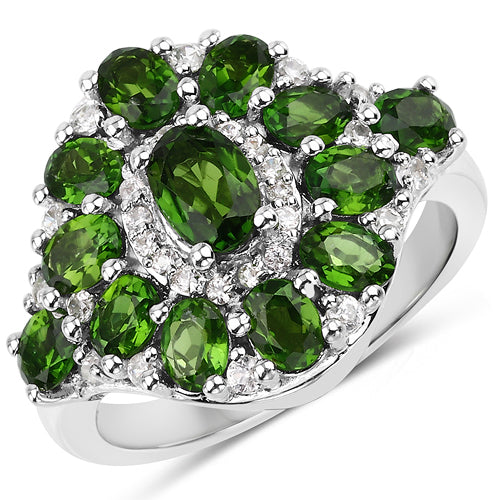 2.77 Carat Genuine Chrome Diopside and White Zircon .925 Sterling Silver Ring Bids.com