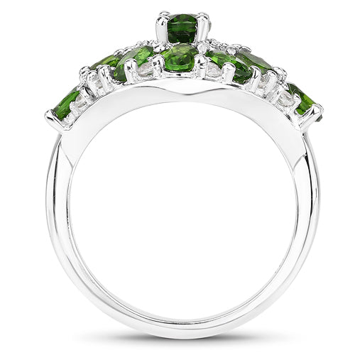 2.77 Carat Genuine Chrome Diopside and White Zircon .925 Sterling Silver Ring Bids.com