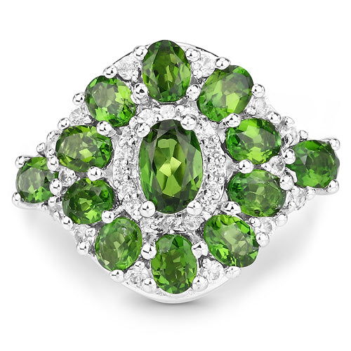 2.77 Carat Genuine Chrome Diopside and White Zircon .925 Sterling Silver Ring Bids.com