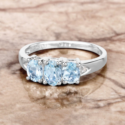 0.95 Carat Genuine Aquamarine and White Diamond .925 Sterling Silver Ring Bids.com