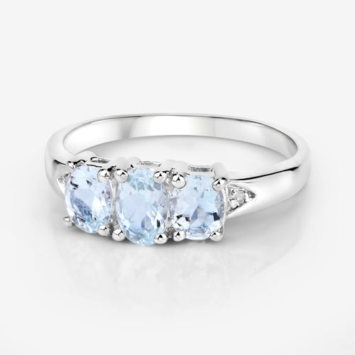 0.95 Carat Genuine Aquamarine and White Diamond .925 Sterling Silver Ring Bids.com