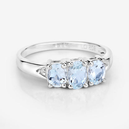 0.95 Carat Genuine Aquamarine and White Diamond .925 Sterling Silver Ring Bids.com