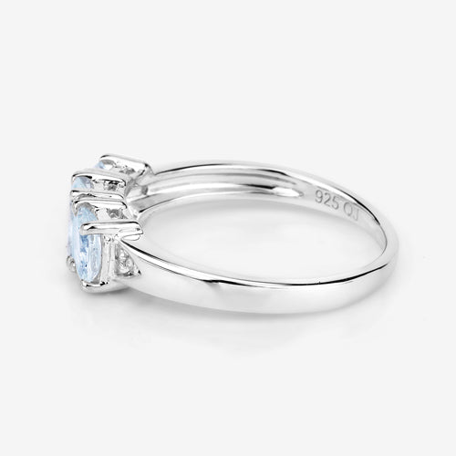 0.95 Carat Genuine Aquamarine and White Diamond .925 Sterling Silver Ring Bids.com