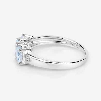 0.95 Carat Genuine Aquamarine and White Diamond .925 Sterling Silver Ring Bids.com