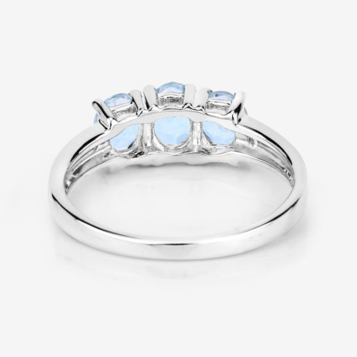 0.95 Carat Genuine Aquamarine and White Diamond .925 Sterling Silver Ring Bids.com