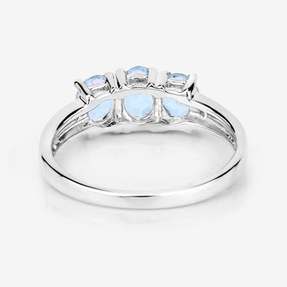 0.95 Carat Genuine Aquamarine and White Diamond .925 Sterling Silver Ring Bids.com