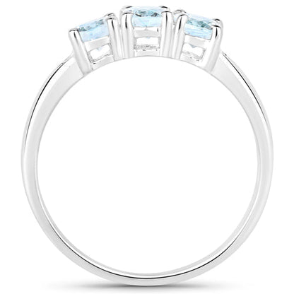 0.95 Carat Genuine Aquamarine and White Diamond .925 Sterling Silver Ring Bids.com