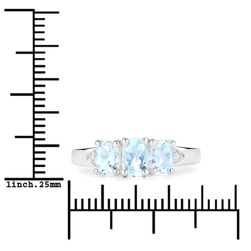 0.95 Carat Genuine Aquamarine and White Diamond .925 Sterling Silver Ring Bids.com