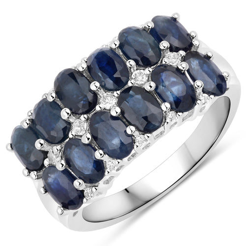2.80 Carat Genuine Blue Sapphire and White Topaz .925 Sterling Silver Ring Bids.com