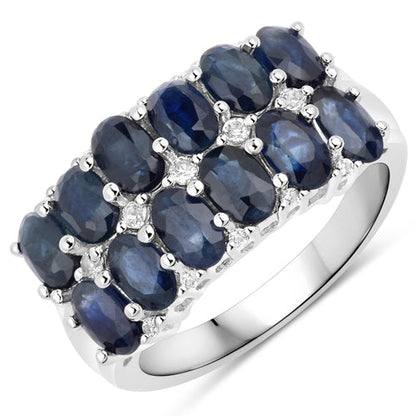 2.80 Carat Genuine Blue Sapphire and White Topaz .925 Sterling Silver Ring Bids.com