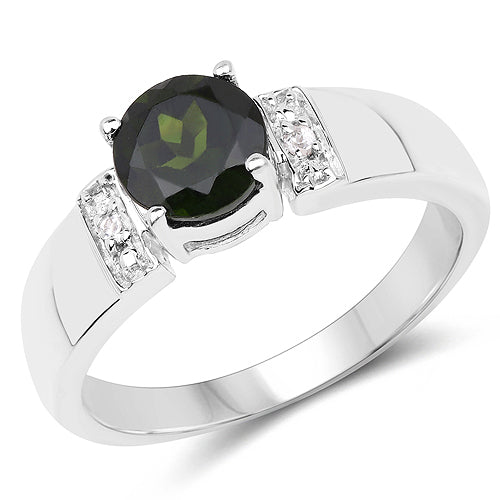 1.29 Carat Genuine Chrome Diopside and White Topaz .925 Sterling Silver Ring Bids.com