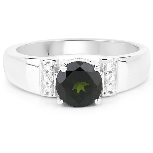 1.29 Carat Genuine Chrome Diopside and White Topaz .925 Sterling Silver Ring Bids.com
