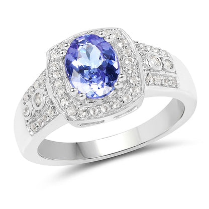 1.42 Carat Genuine Tanzanite & White Topaz .925 Sterling Silver Ring Bids.com