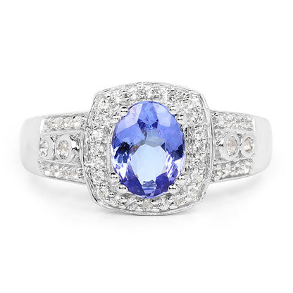 1.42 Carat Genuine Tanzanite & White Topaz .925 Sterling Silver Ring Bids.com