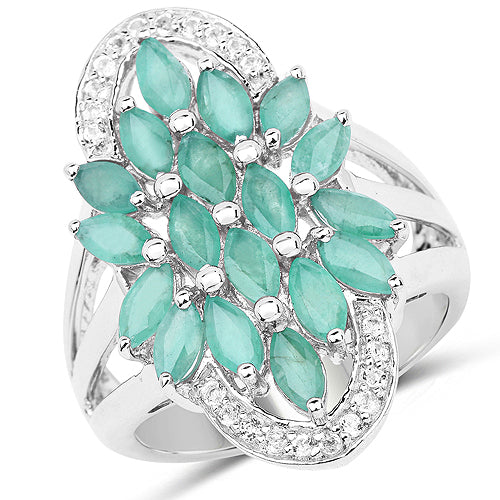 2.74 Carat Genuine Emerald and White Topaz .925 Sterling Silver Ring Bids.com