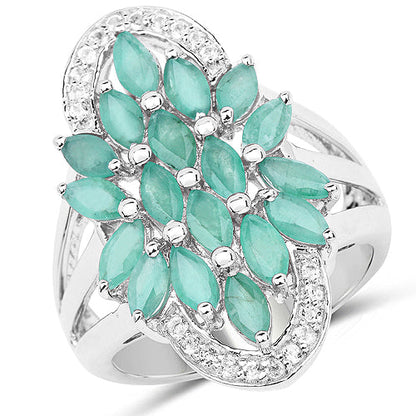 2.74 Carat Genuine Emerald and White Topaz .925 Sterling Silver Ring Bids.com