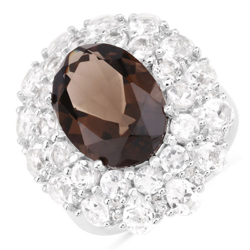 9.29 Carat Genuine Smoky Quartz and White Topaz .925 Sterling Silver Ring Bids.com