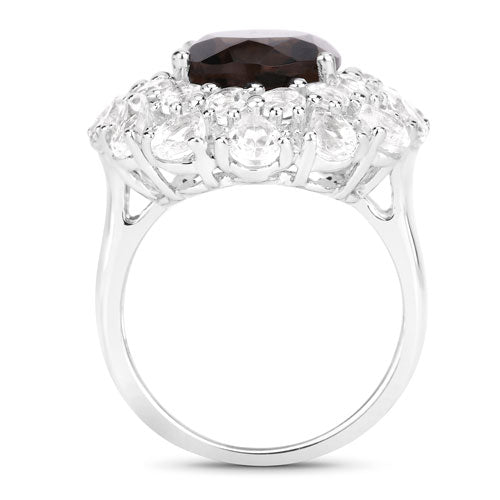 9.29 Carat Genuine Smoky Quartz and White Topaz .925 Sterling Silver Ring Bids.com