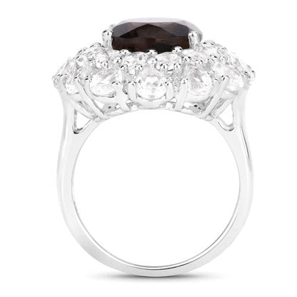 9.29 Carat Genuine Smoky Quartz and White Topaz .925 Sterling Silver Ring Bids.com