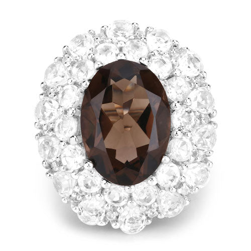 9.29 Carat Genuine Smoky Quartz and White Topaz .925 Sterling Silver Ring Bids.com