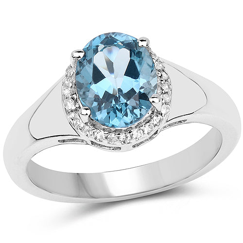2.13 Carat Genuine London Blue Topaz and White Topaz .925 Sterling Silver Ring Bids.com