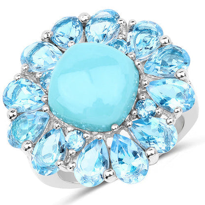 9.50 Carat Genuine Turquoise and Swiss Blue Topaz .925 Sterling Silver Ring Bids.com