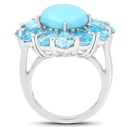 9.50 Carat Genuine Turquoise and Swiss Blue Topaz .925 Sterling Silver Ring Bids.com