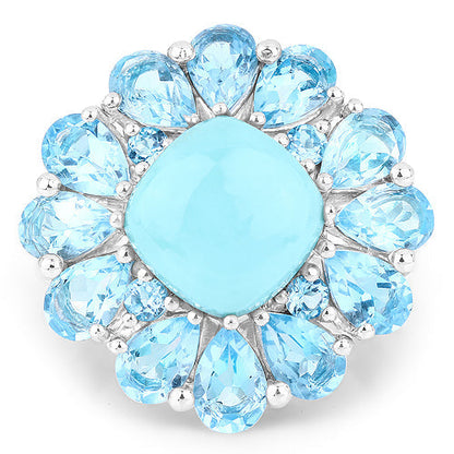 9.50 Carat Genuine Turquoise and Swiss Blue Topaz .925 Sterling Silver Ring Bids.com