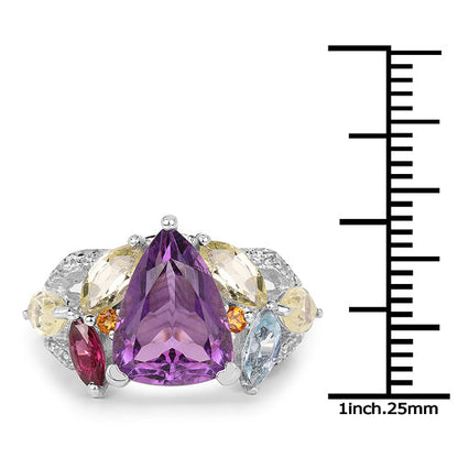 6.30 Carat Genuine Multi Stone .925 Sterling Silver Ring Bids.com