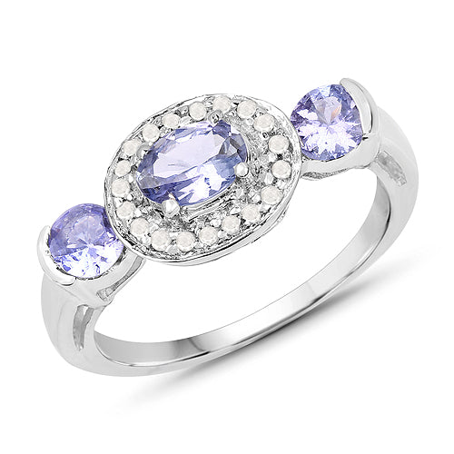 1.00 Carat Genuine Tanzanite and White Topaz .925 Sterling Silver Ring Bids.com