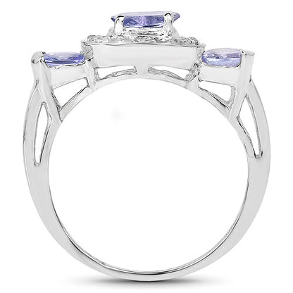 1.00 Carat Genuine Tanzanite and White Topaz .925 Sterling Silver Ring Bids.com