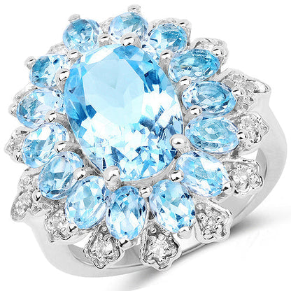 7.57 Carat Genuine Blue Topaz and White Topaz .925 Sterling Silver Ring Bids.com