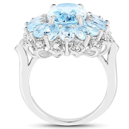 7.57 Carat Genuine Blue Topaz and White Topaz .925 Sterling Silver Ring Bids.com