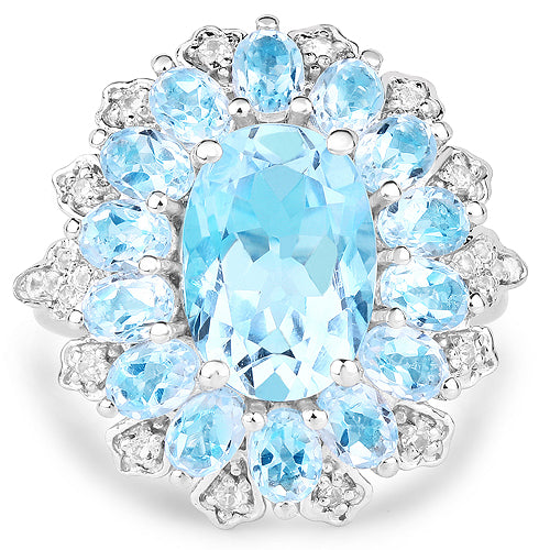 7.57 Carat Genuine Blue Topaz and White Topaz .925 Sterling Silver Ring Bids.com