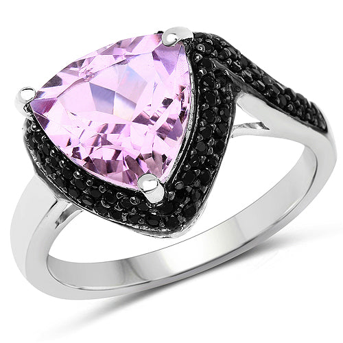 3.53 Carat Genuine Pink Amethyst and Black Spinel .925 Sterling Silver Ring Bids.com